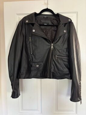 DKNY Black Faux Leather Moto Jacket